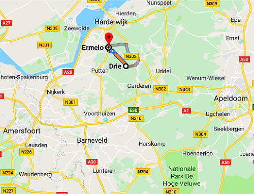 kaart Ermelo Veluwe bron:Google maps