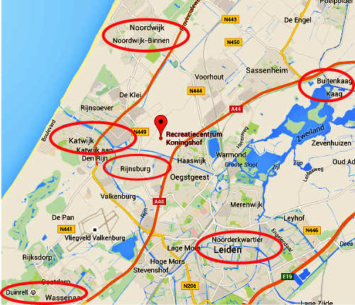 omgeving Katwijk aan Zee naast Rijnsburg aansluitend iets in het binnenland