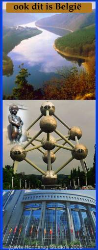 Een beeld van België met natuur, atomium , manneke pis en het europees parlementsgebouw