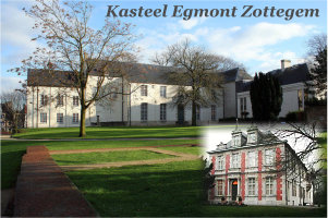 Kasteel Van Egmont te Zottegem, al eens ziekenzorg geweest, nu in eigendom van de gemeente dienst doend als bibliotheek