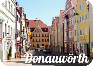 Donauwörth boven Augsburg kent mooie koopmanshuizen, ligt veilig langs de rivieren Lech en Donau