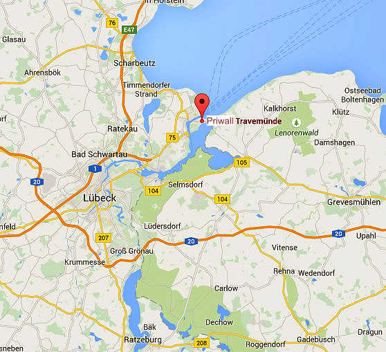 kaart plattegrond van de Lübeck regio Travemünde Priwall etc aan de Duitse Oostzee kust