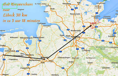 kaart route vanaf Bad Nieuweschans tot Lübeck aan de Duitse Oostzeekust