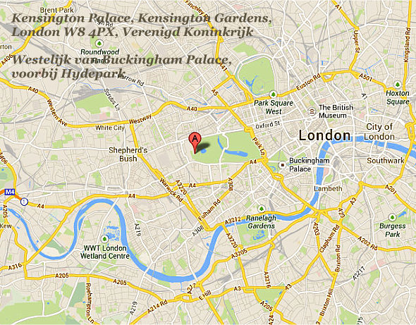 Kensington Palace in Londen, westelijk van Buckingham Palace voorbij Hydepark