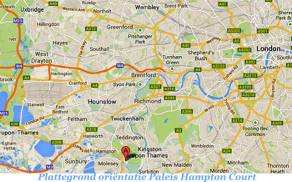 plattegrond orientatie Paleis Hamptonm Court in Londen Engeland voor uw vakantie bezoek
