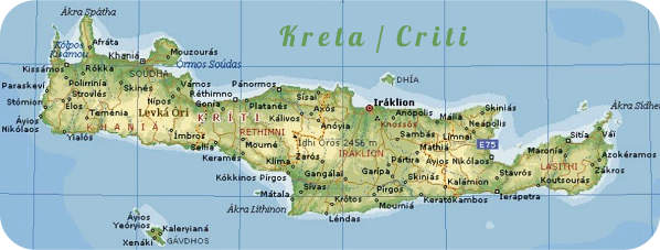 kaart plattegrond van Kreta of Criti, deel van Griekenland