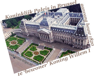 in plaats van het Paleis op de Coudenberg nu het Koninklijk Paleis aan het Paleizenplein (!), tegenover het Warandepark in Brussel