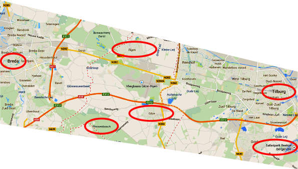 kaart van Gilze Rijen Breda Tilburg Noordbrabant
