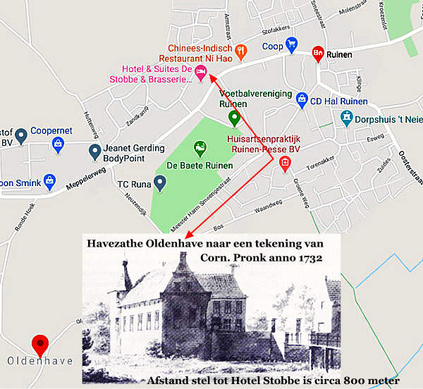 Havezathe Oldenhove sedert het jaar 1375 bij buurtschap Oldenhove in de Heerlijkheid Ruinen
