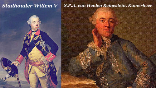 Stadhouder Willem V links en rechts kamerheer S.P.A. van Heiden Reinestein