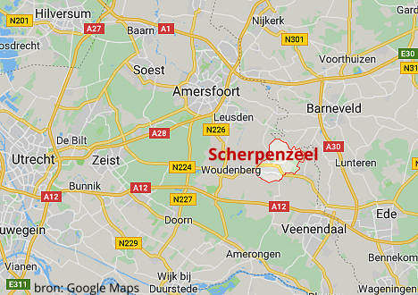 kaart Scherpenzeel Utrecht grenzend aan Gelderland