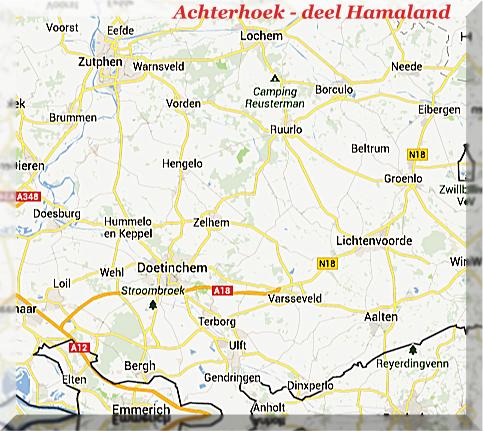 kaart van de Achterhoek met een deel van het Hamaland en Stroombroek 