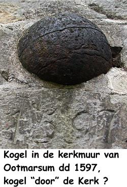 Kogel in de kerkmuur van Ootmarsum dd 1597, kogel “door” de Kerk ?
