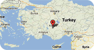 Kaart Konya boven Antalya en Alanya