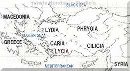 kaart met landstreken in de oudheid van Turkije